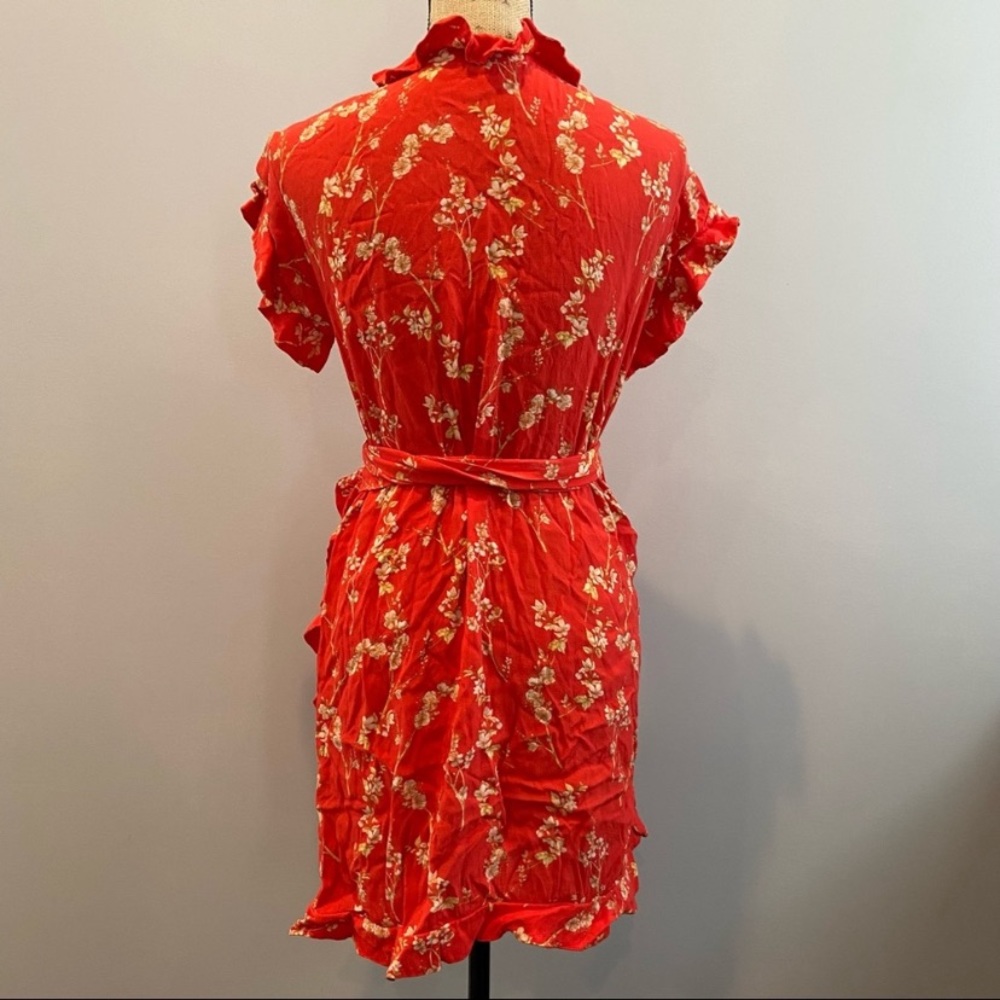MLM Label Indra Wrap Ruffle Mini Dress Red Floral Small - Picture 5 of 8